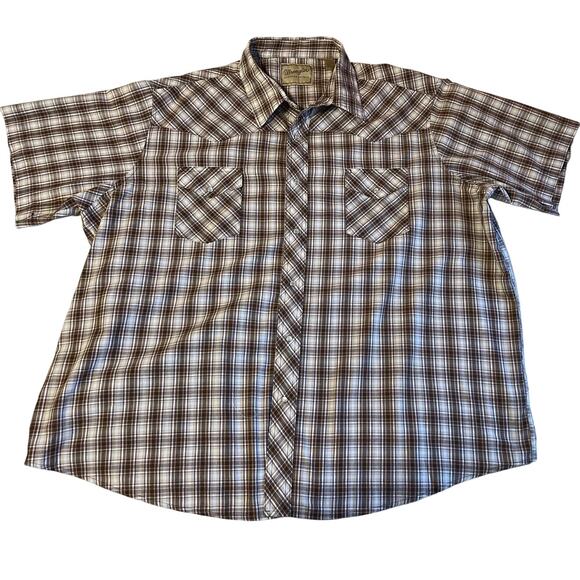 Wrangler Western Shirts Men's Brown & Cream Plaid Short Sleeve Button Up 3XL - Picture 1 of 11